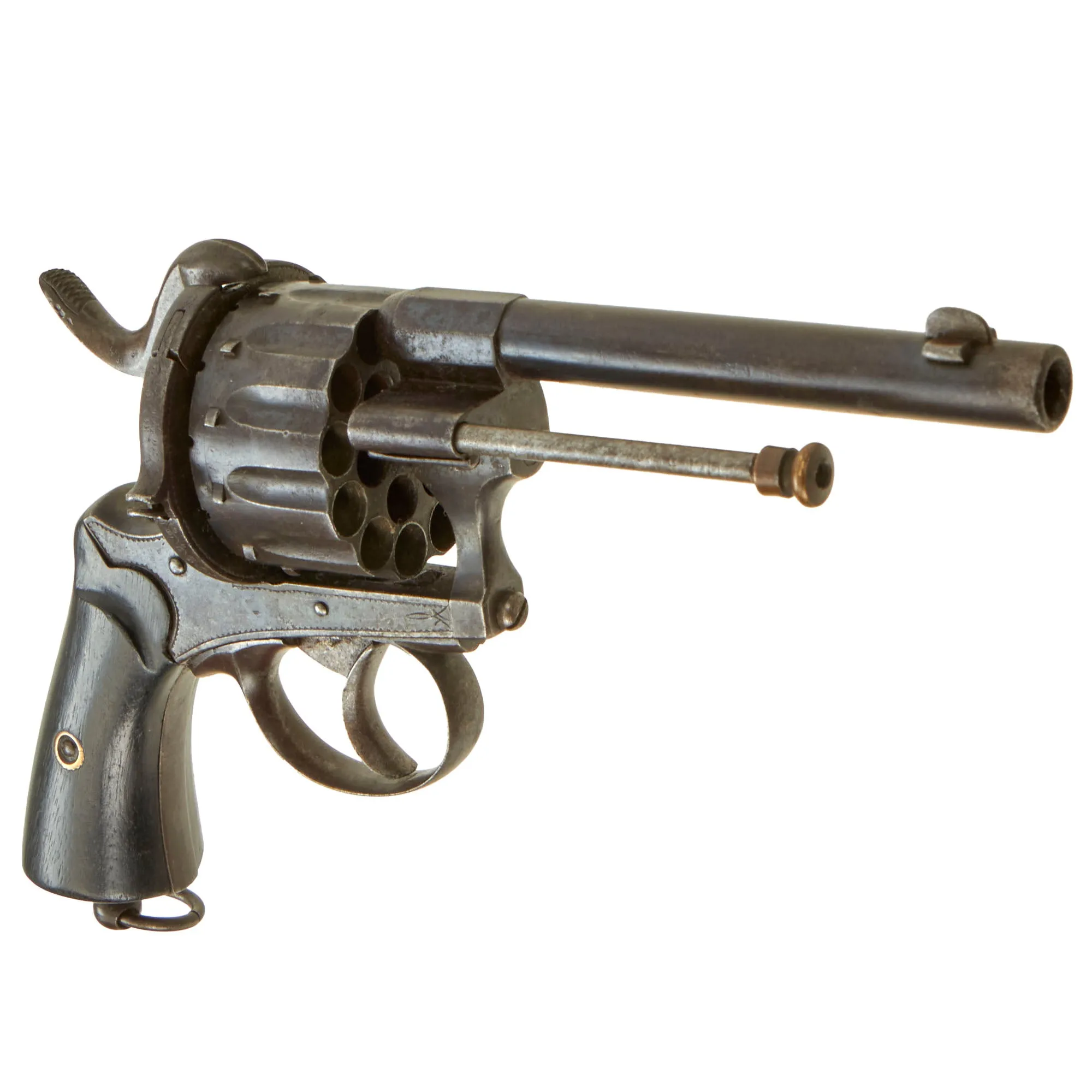 Original Rare U.S. Civil War Era French 7mm Pinfire 12 Round Cylinder Revolver Converted to Centerfire - Circa 1855