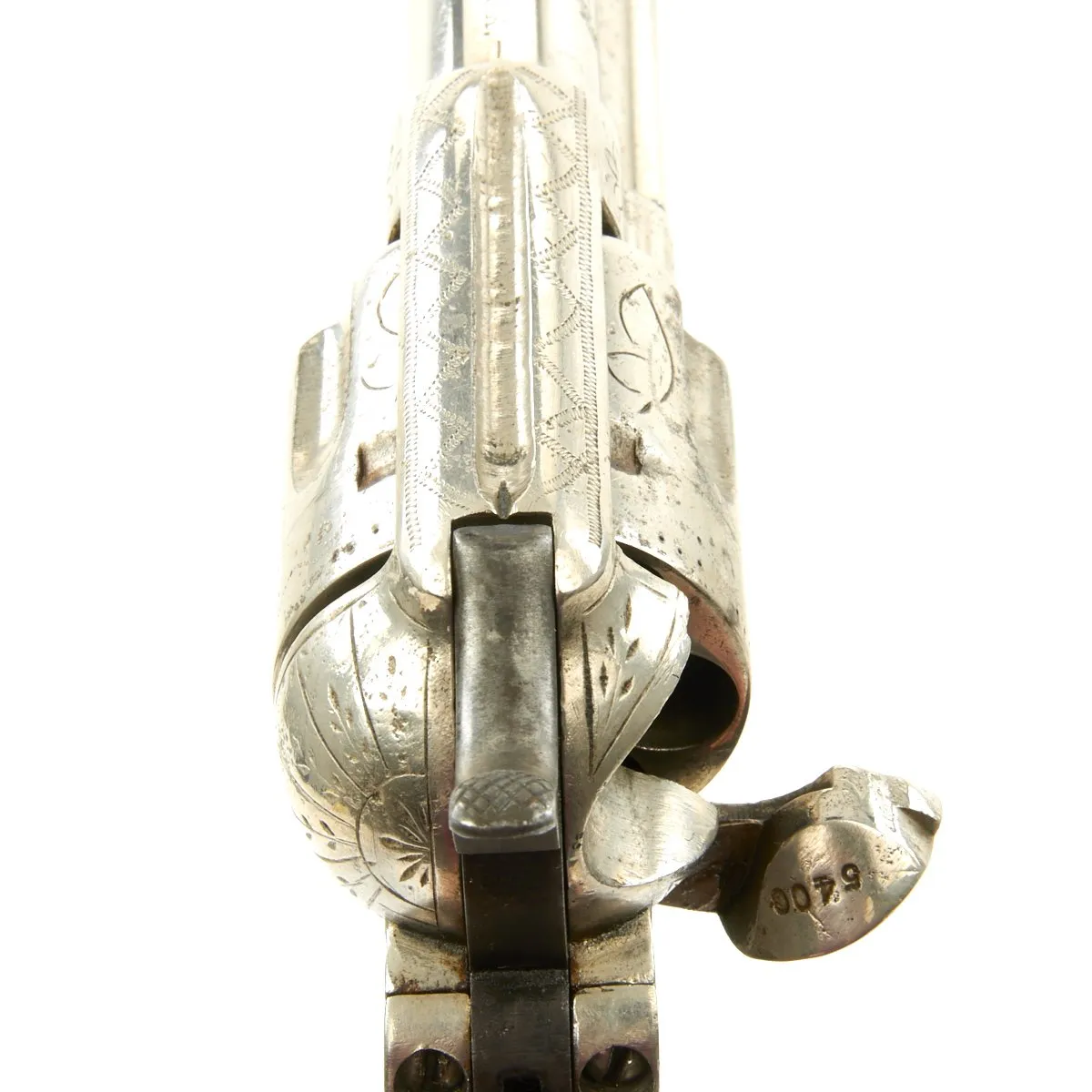 Original U.S. Antique Colt Engraved Nickel-Plated Single Action Army Revolver in .44-40 with Horn Grips - Serial 97633