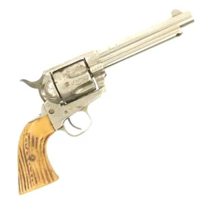 Original U.S. Antique Colt Engraved Nickel-Plated Single Action Army Revolver in .44-40 with Horn Grips - Serial 97633