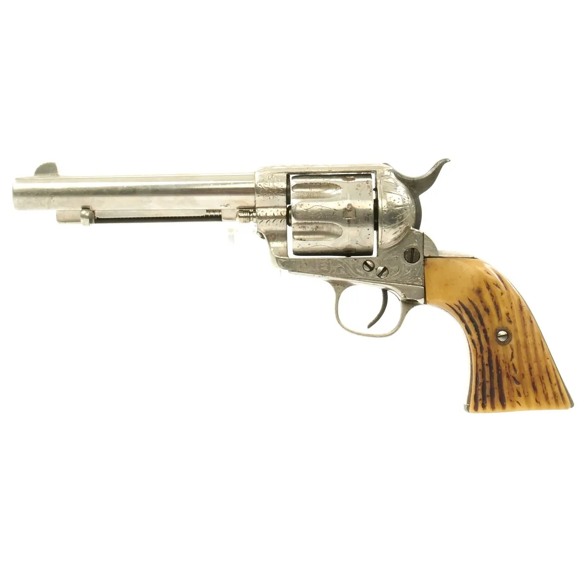 Original U.S. Antique Colt Engraved Nickel-Plated Single Action Army Revolver in .44-40 with Horn Grips - Serial 97633