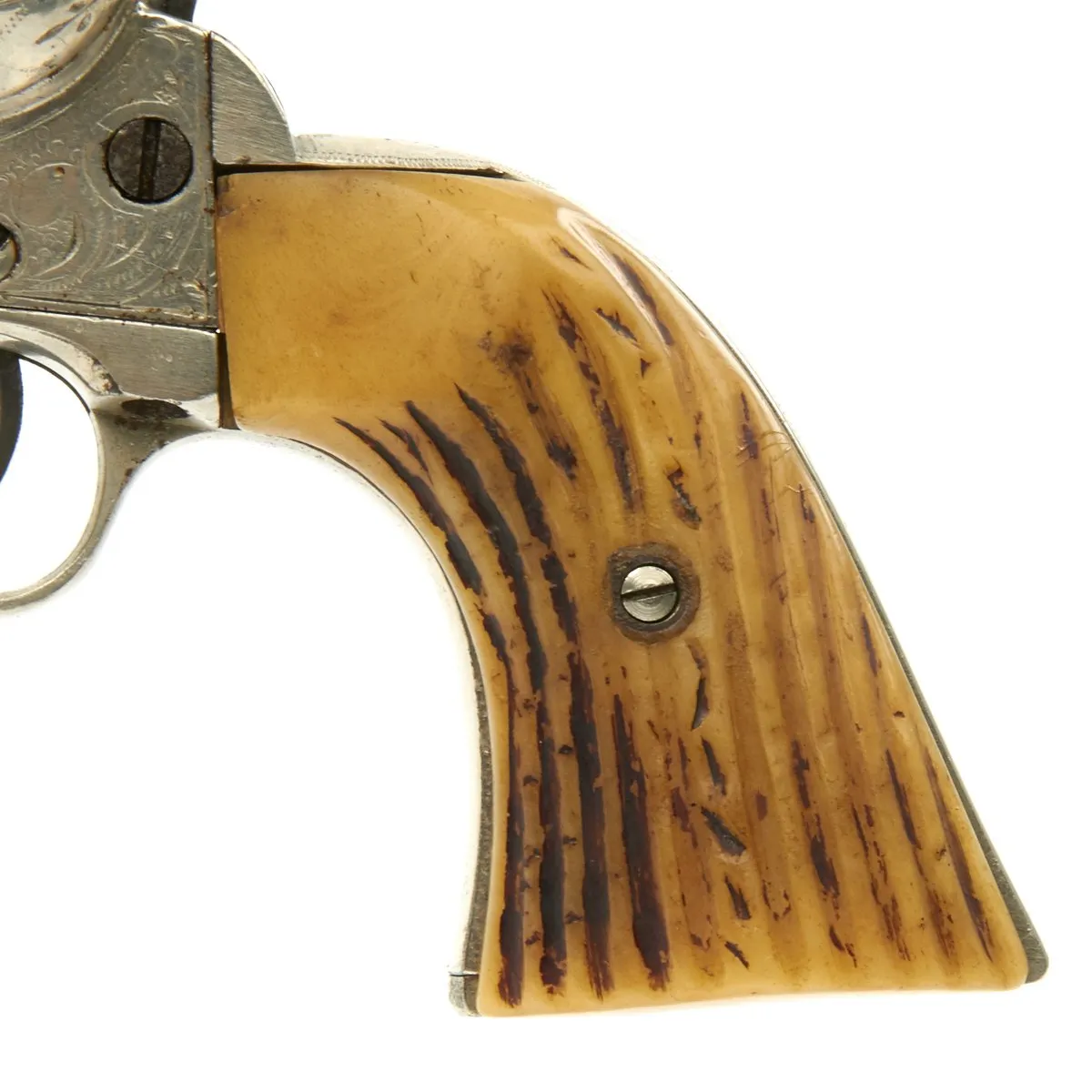 Original U.S. Antique Colt Engraved Nickel-Plated Single Action Army Revolver in .44-40 with Horn Grips - Serial 97633