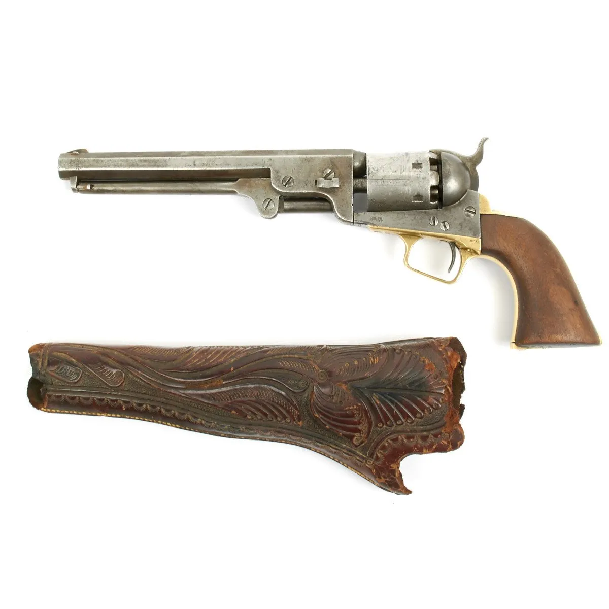 Original U.S. Civil War Colt 1851 Navy .36 Caliber Revolver with Vintage Slim Jim Holster - Manufactured in 1863