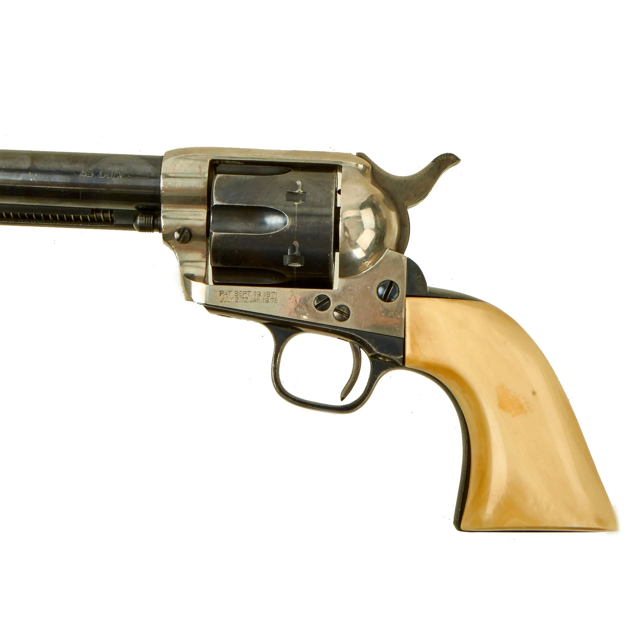 Original U.S. Colt .45cal Single Action Army Revolver made in 1898 with Replaced 7 1/2" Barrel & Marine Ivory Grips - Serial 175851