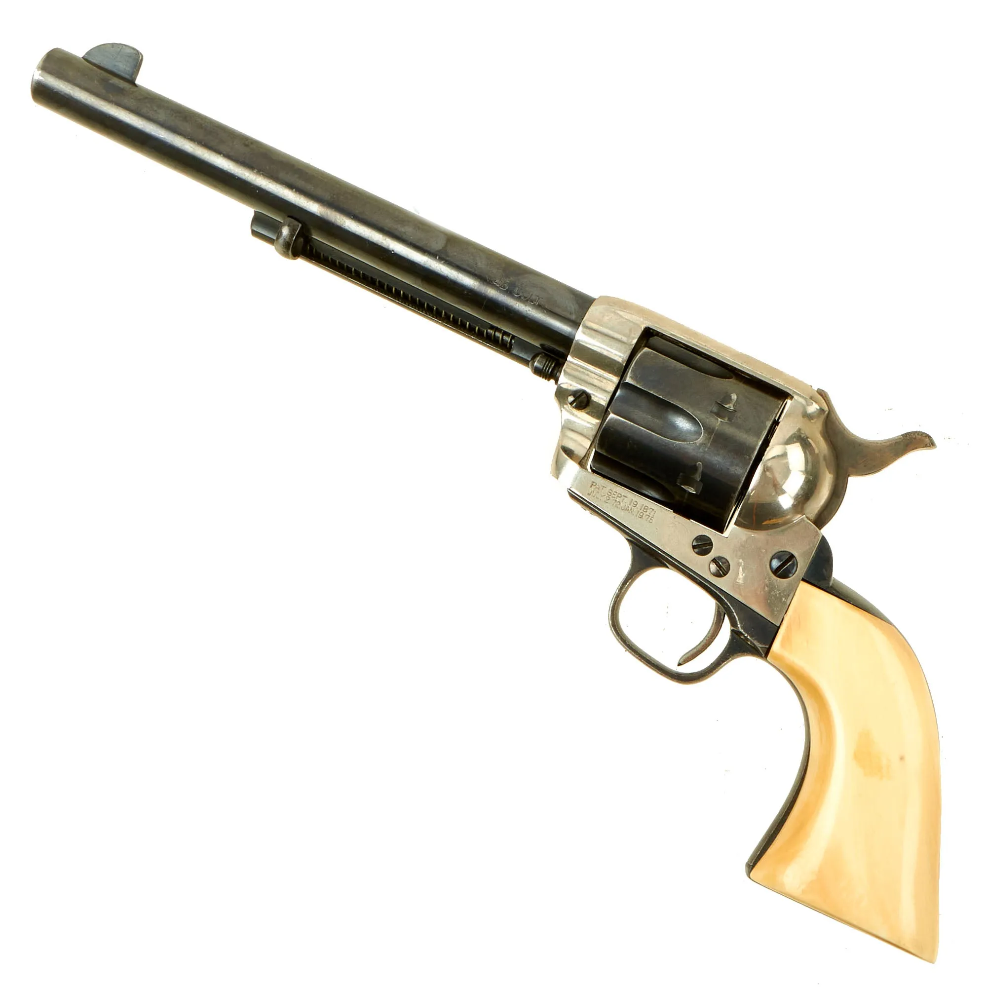 Original U.S. Colt .45cal Single Action Army Revolver made in 1898 with Replaced 7 1/2" Barrel & Marine Ivory Grips - Serial 175851