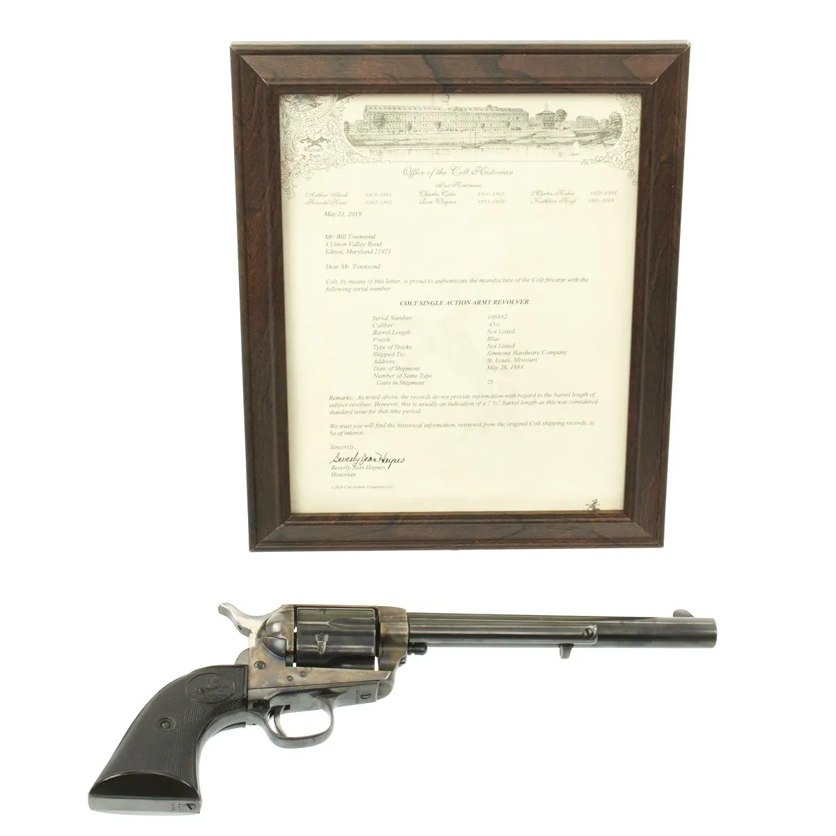 Original U.S. Museum Grade Colt .45cal Single Action Army Revolver Made in 1884 with Factory Letter - Serial 106952