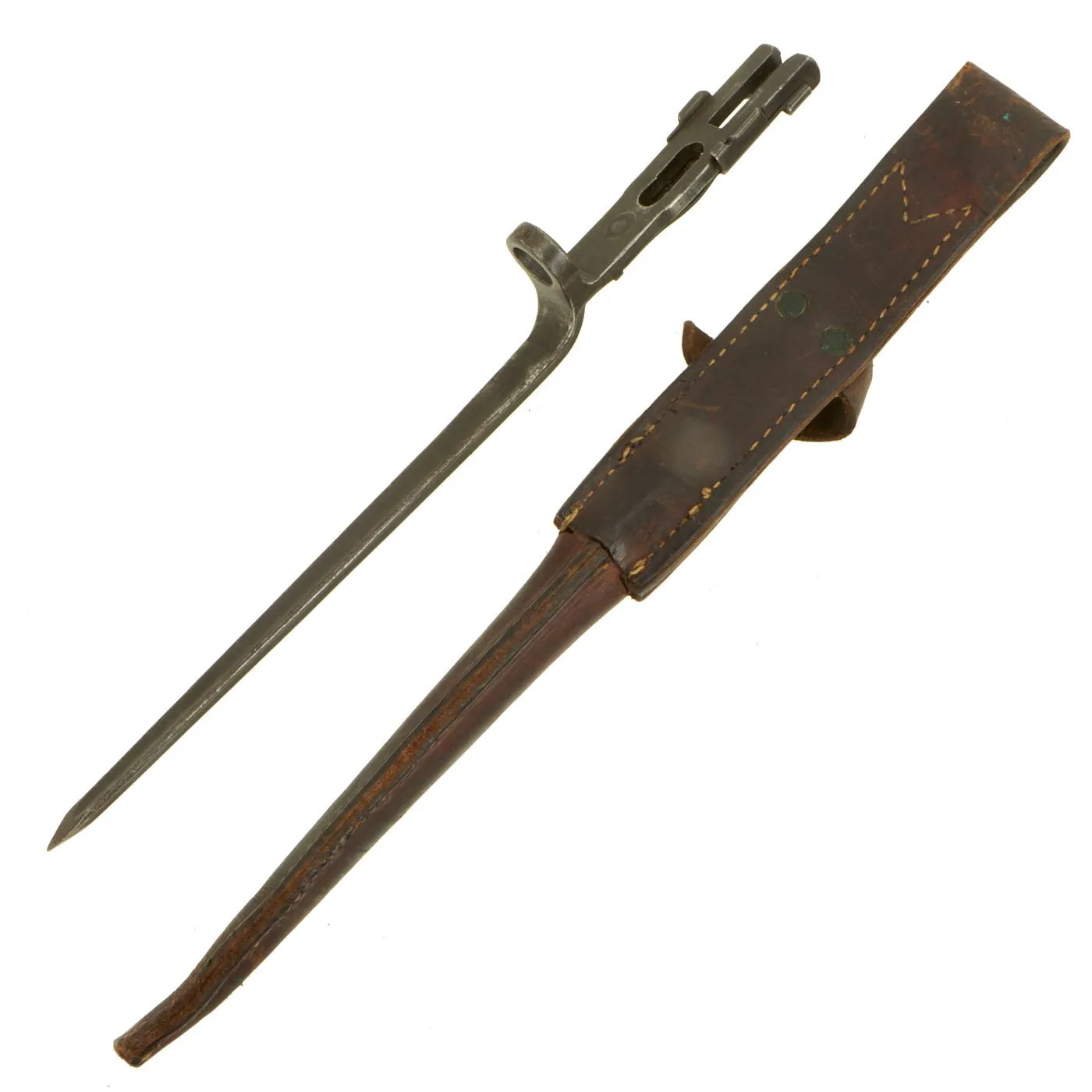 Original U.S. WWII Rare M1941 Johnson Rifle Spike Bayonet Serial 150 with Leather Scabbard