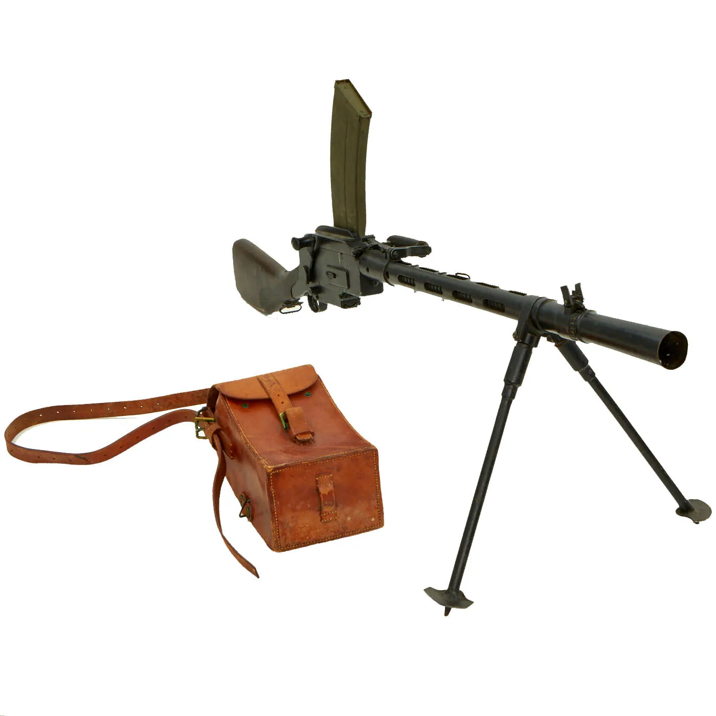 Original WWII Danish Madsen Display Light Machine Gun with Magazine Pouch & 2 Magazines