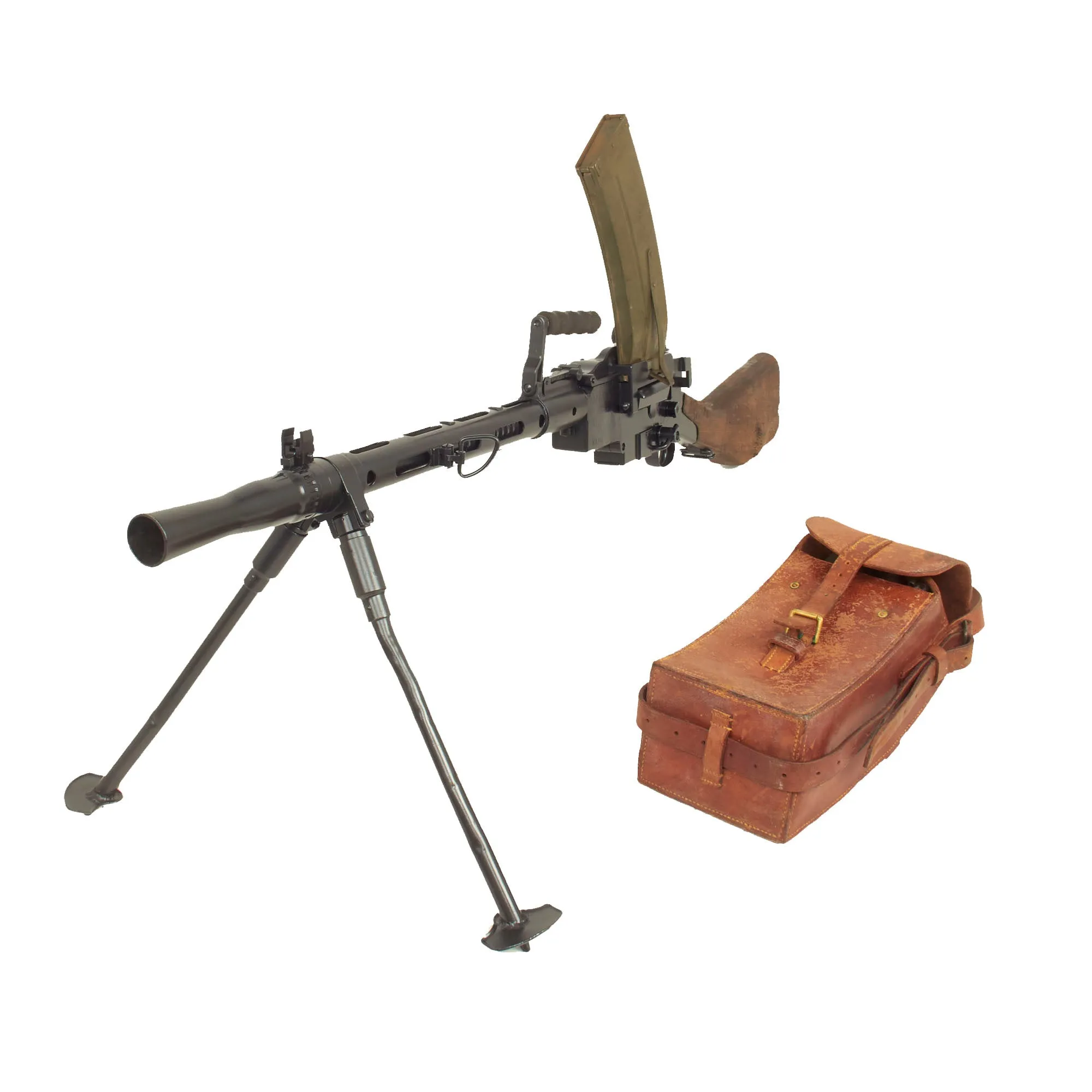 Original WWII Danish Madsen Display Light Machine Gun with Magazine Pouch & 5 Magazines