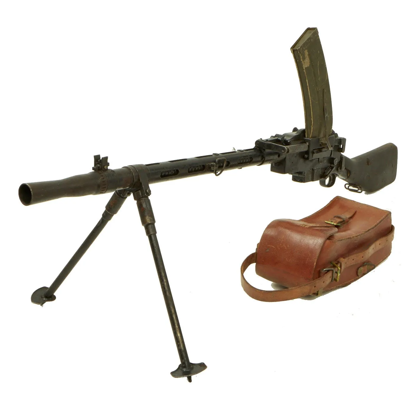 Original WWII Danish Madsen Display Light Machine Gun with Magazine Pouch & Magazines