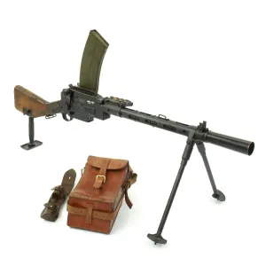 Authentic WWII Danish Madsen Light Machine Gun with Monopod and Magazine Pouch - Collectors Display Piece