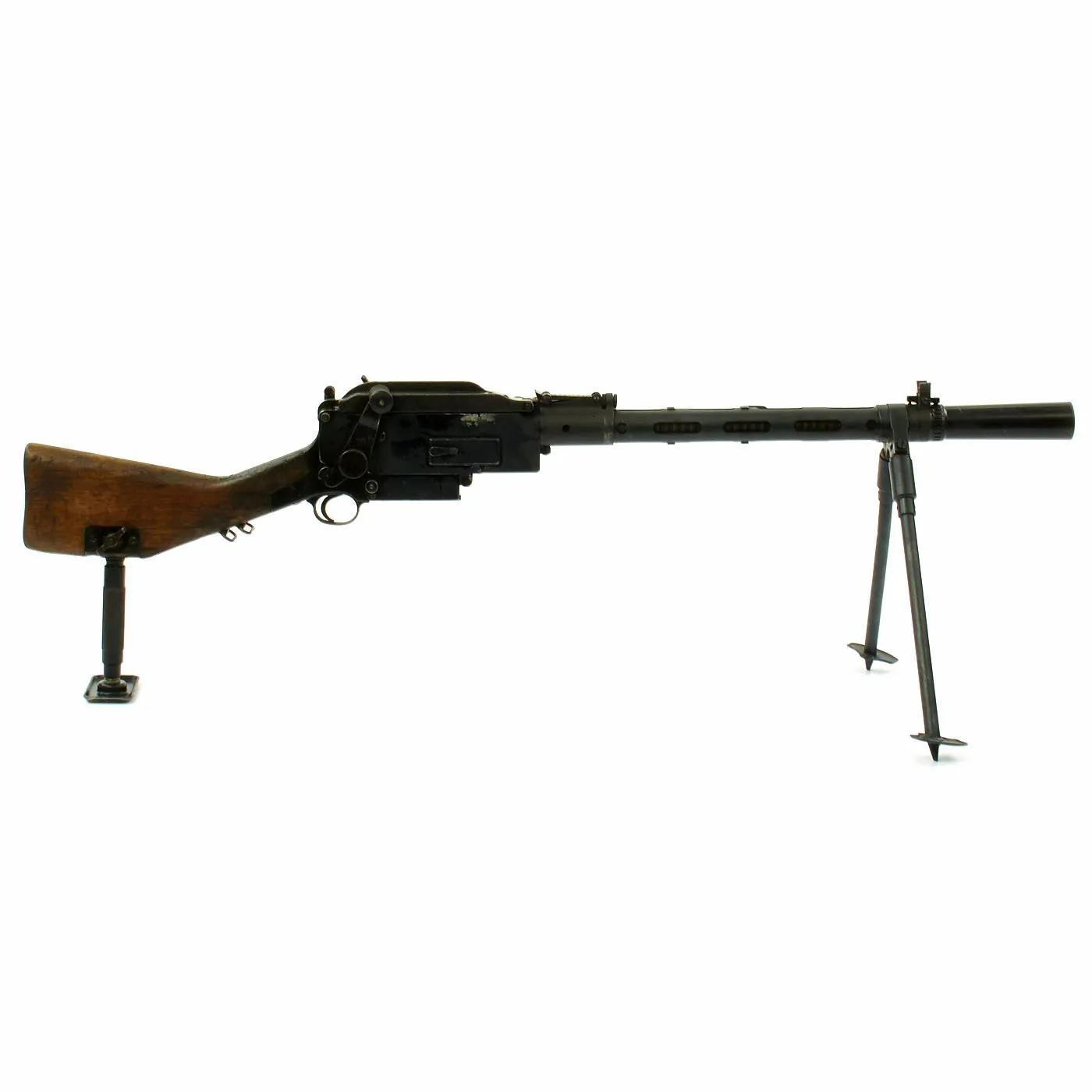 Authentic WWII Danish Madsen Light Machine Gun with Monopod and Magazine Pouch - Collectors Display Piece