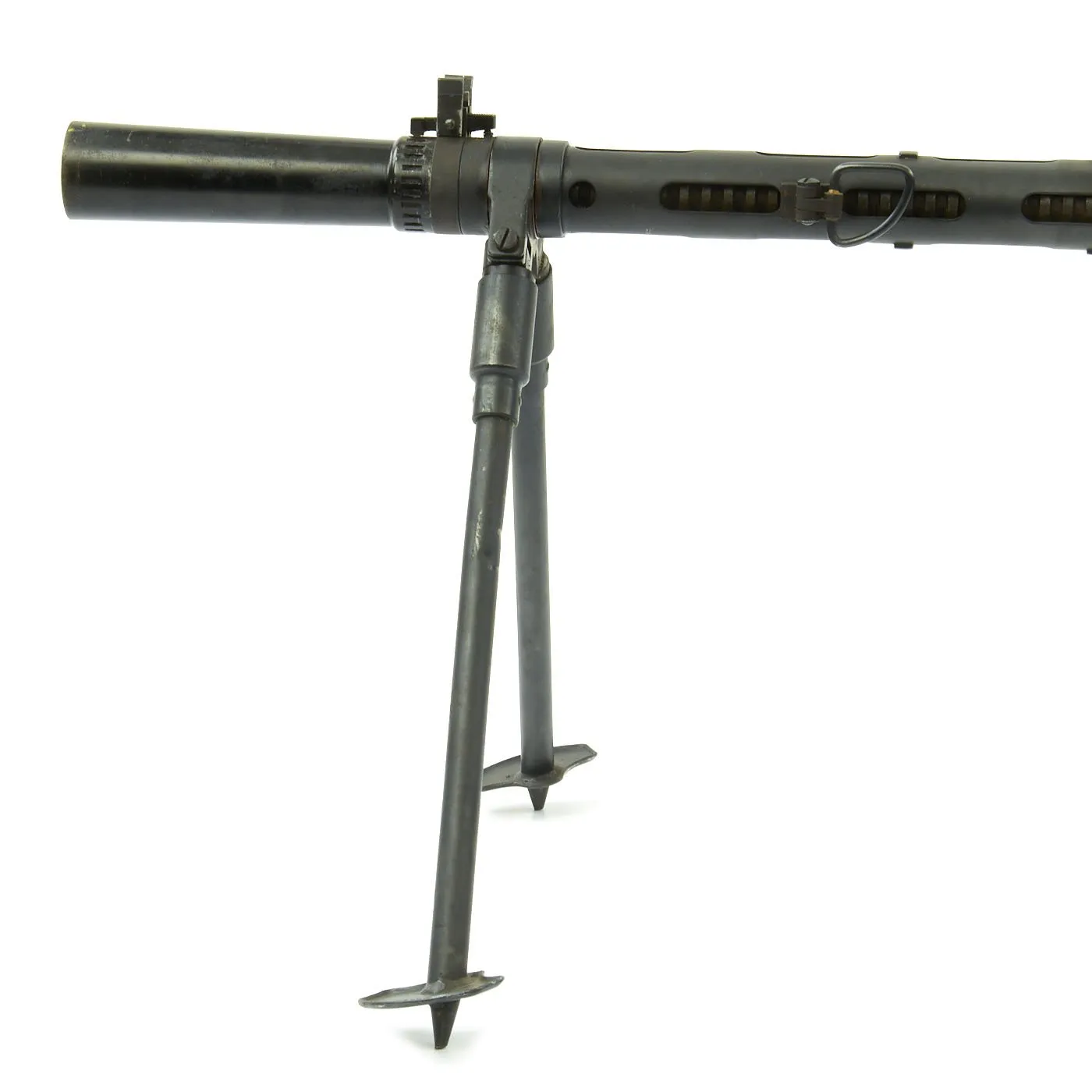 Authentic WWII Danish Madsen Light Machine Gun with Monopod and Magazine Pouch - Collectors Display Piece