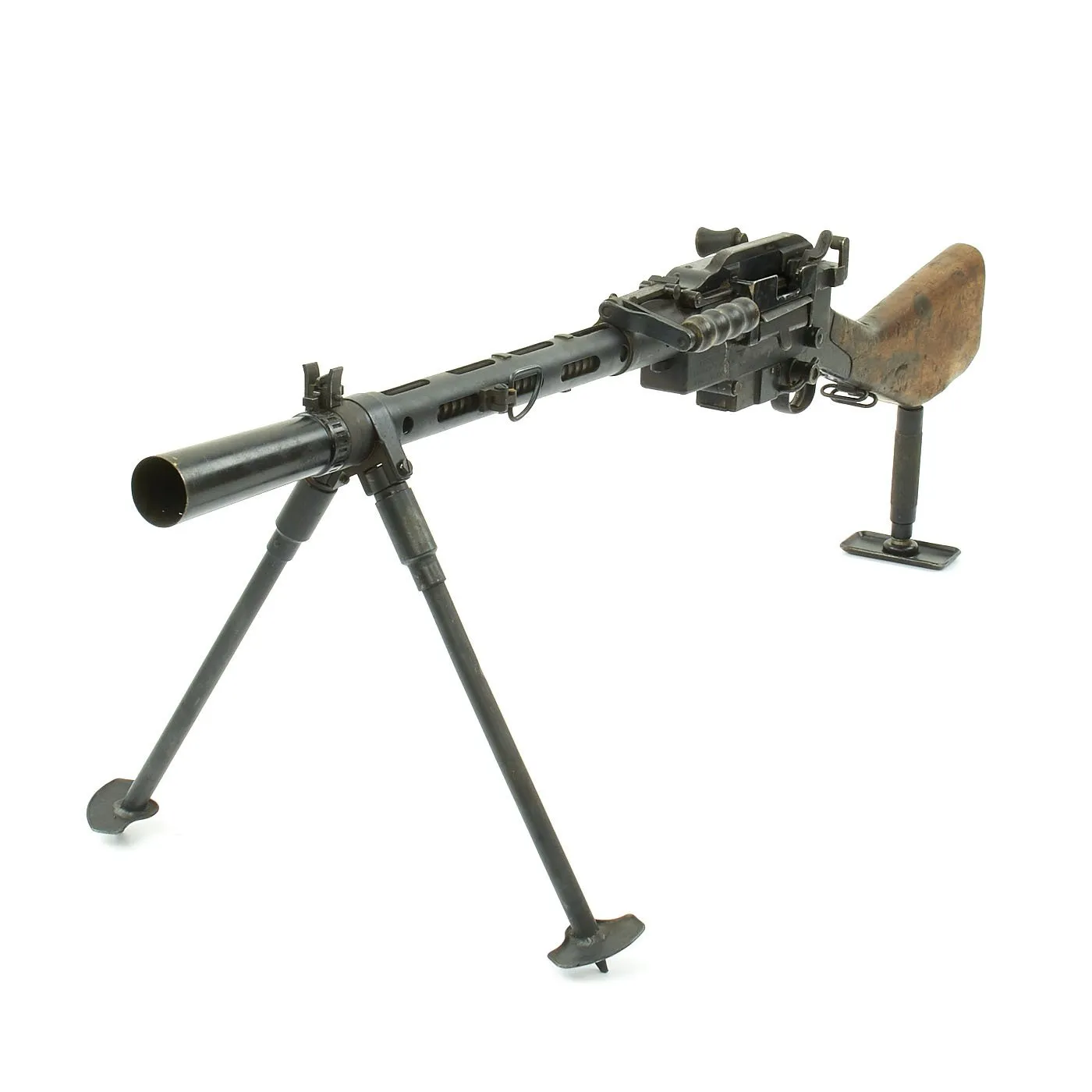 Authentic WWII Danish Madsen Light Machine Gun with Monopod and Magazine Pouch - Collectors Display Piece