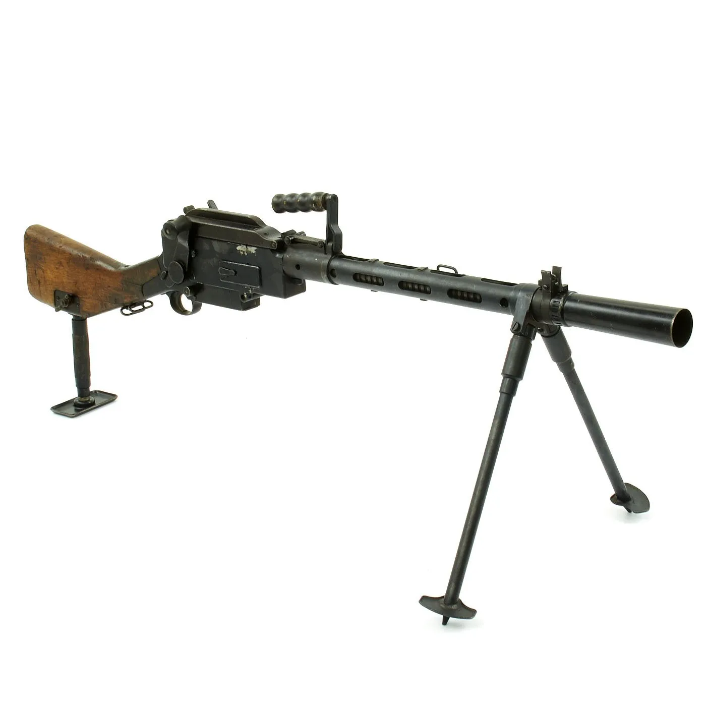 Authentic WWII Danish Madsen Light Machine Gun with Monopod and Magazine Pouch - Collectors Display Piece