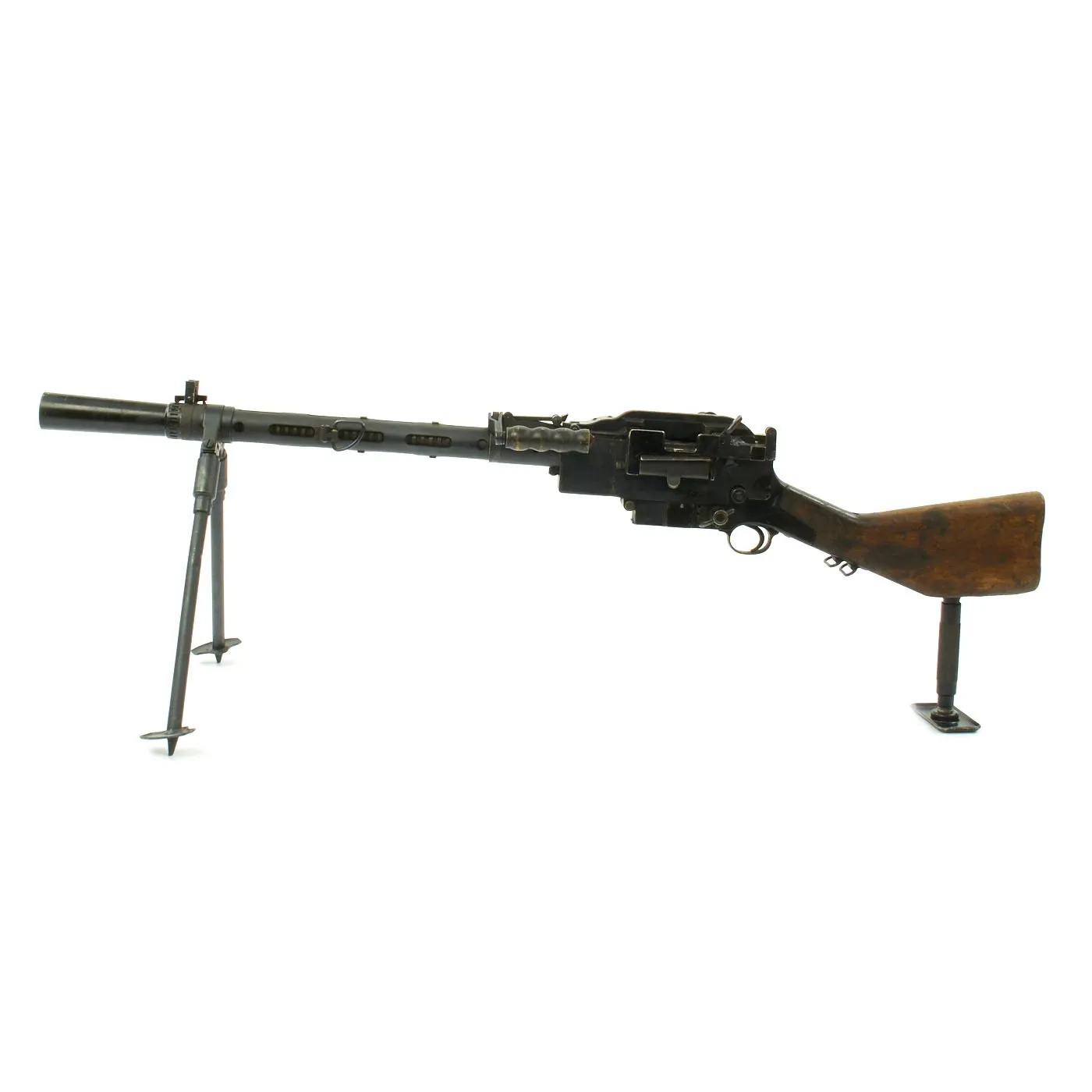 Authentic WWII Danish Madsen Light Machine Gun with Monopod and Magazine Pouch - Collectors Display Piece