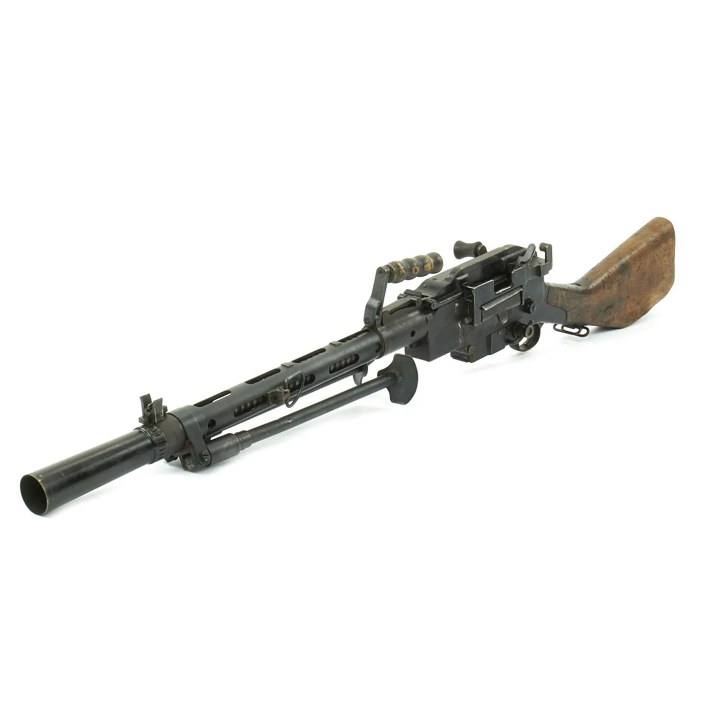 Authentic WWII Danish Madsen Light Machine Gun with Monopod and Magazine Pouch - Collectors Display Piece