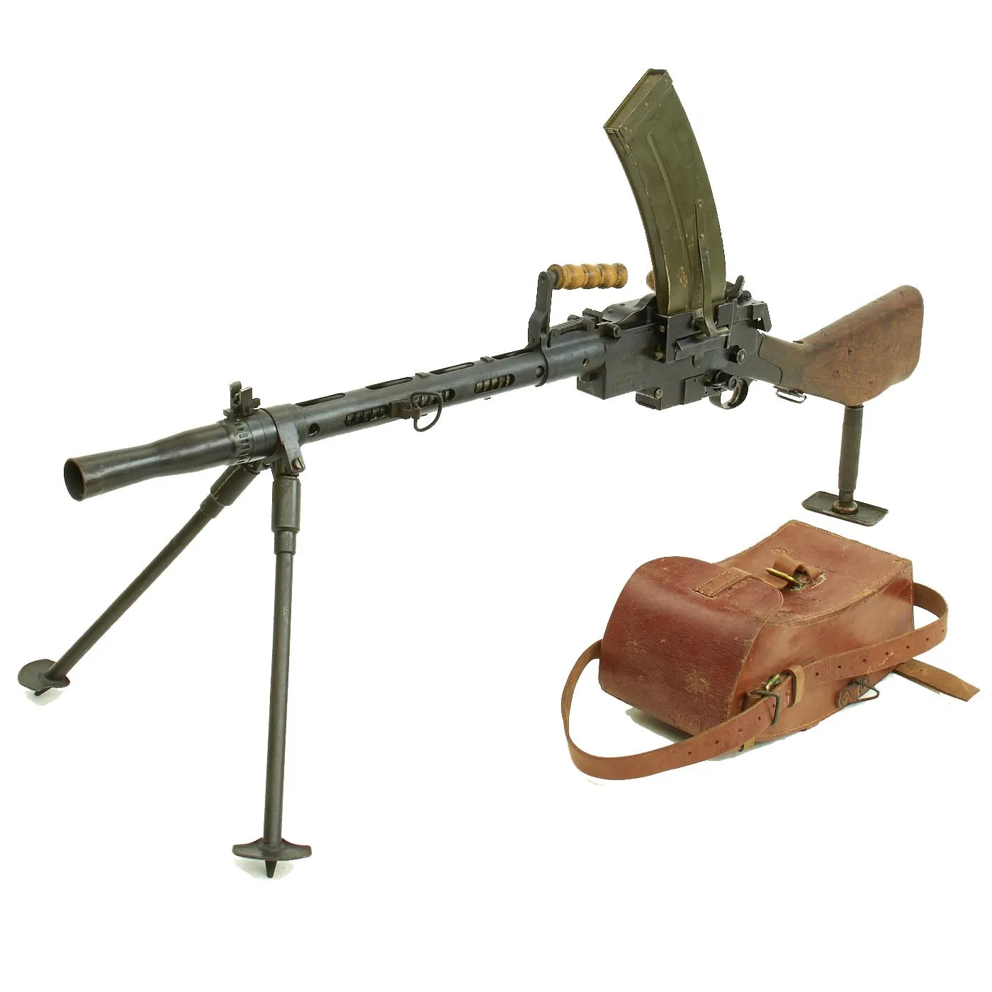 Original WWII Danish Madsen Display Light Machine Gun with Monopod, Magazine Pouch & Magazines