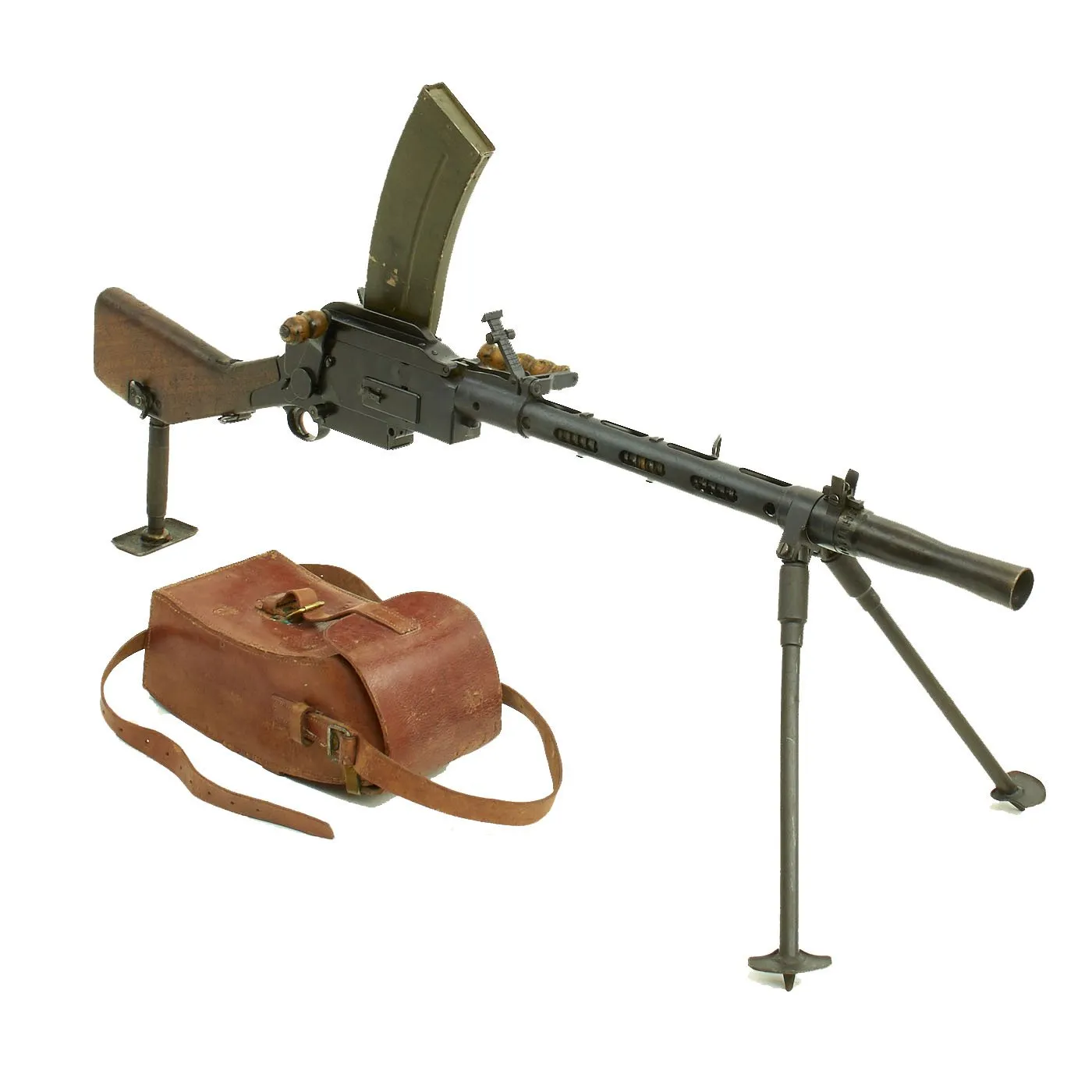 Original WWII Danish Madsen Display Light Machine Gun with Monopod, Magazine Pouch & Magazines