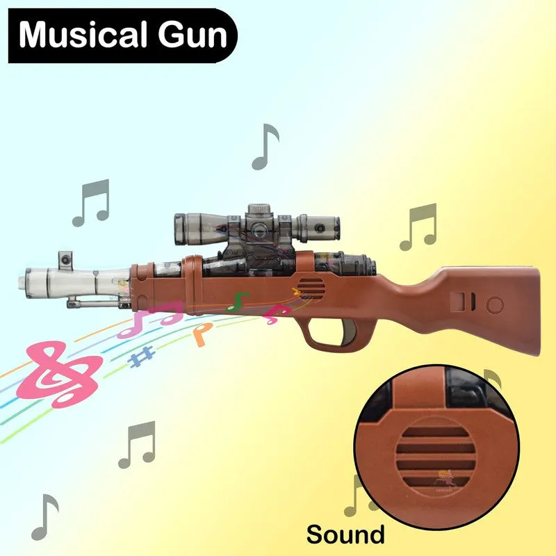 Plastic Musical Gun Toy for Kids, Battery Operated Toy Gun with Flashing LED Lights, Compact Size Pretend Play Toy Gun with Easy Grip, Brown