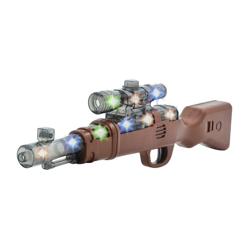 Plastic Musical Gun Toy for Kids, Battery Operated Toy Gun with Flashing LED Lights, Compact Size Pretend Play Toy Gun with Easy Grip, Brown