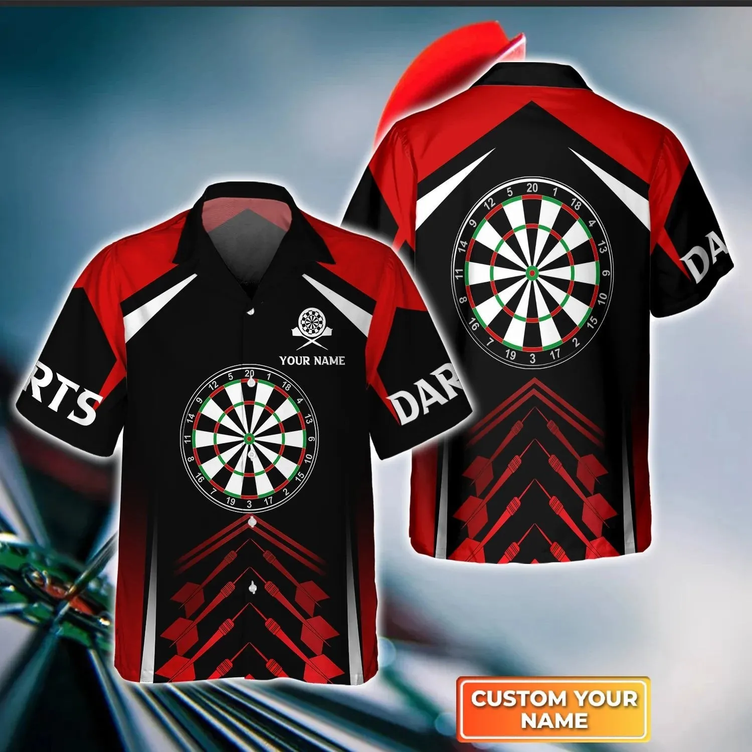 Red Dartboard Personalized Name 3D Hawaiian Shirt For Darts Player, Idea Gift for Dart Lover