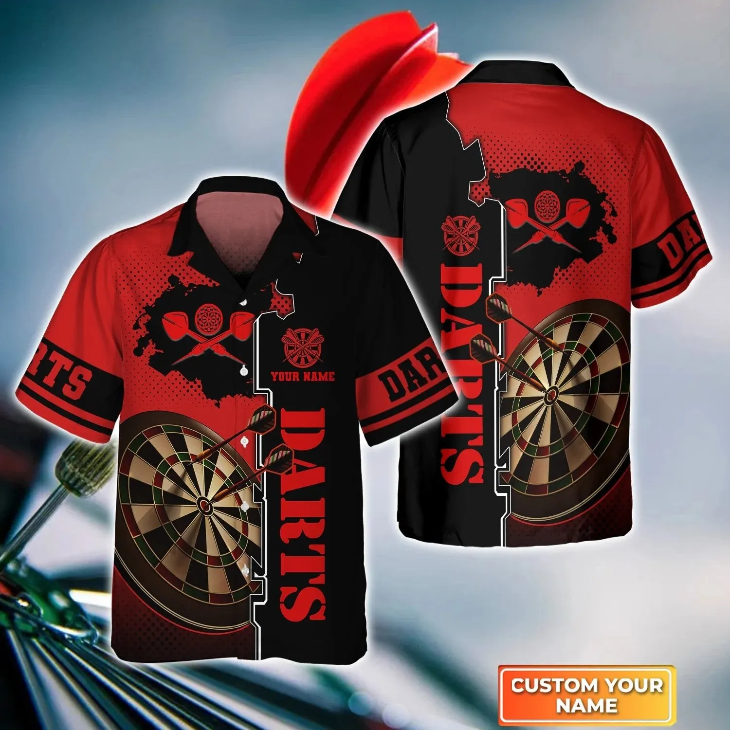 Red Dartboard Personalized Name 3D Hawaiian Shirt For Darts Player, Idea Gift for Dart Lover