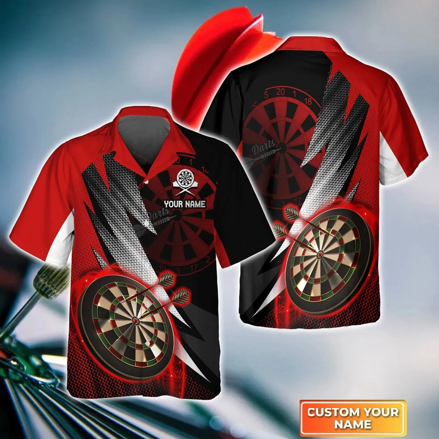 Red Dartboard Personalized Name 3D Hawaiian Shirt For Darts Player, Idea Gift for Dart Lover