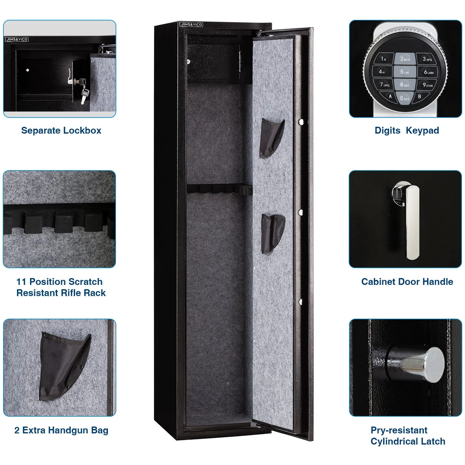 Rifle Safety, Long Gun for Home Rifle Shotgun, Quick Access 5 Gun Locker (with/without scope) with pistol pocket and bullet lock case