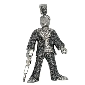 Suit Guy with Gun Black CZ Iced Out Pendant