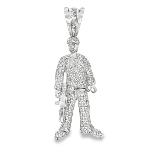 Suit Guy with Gun CZ Iced Out Pendant