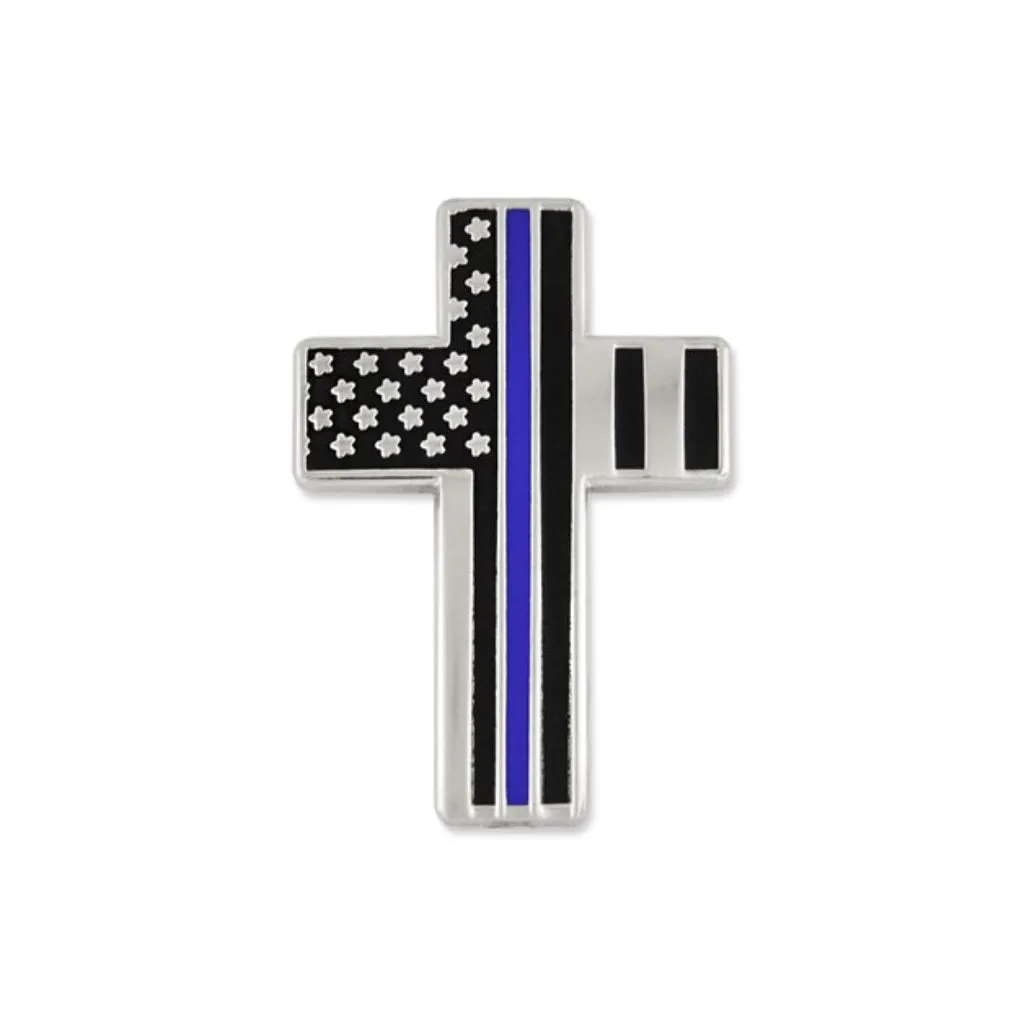 Thin Blue Line Cross Lapel Pin