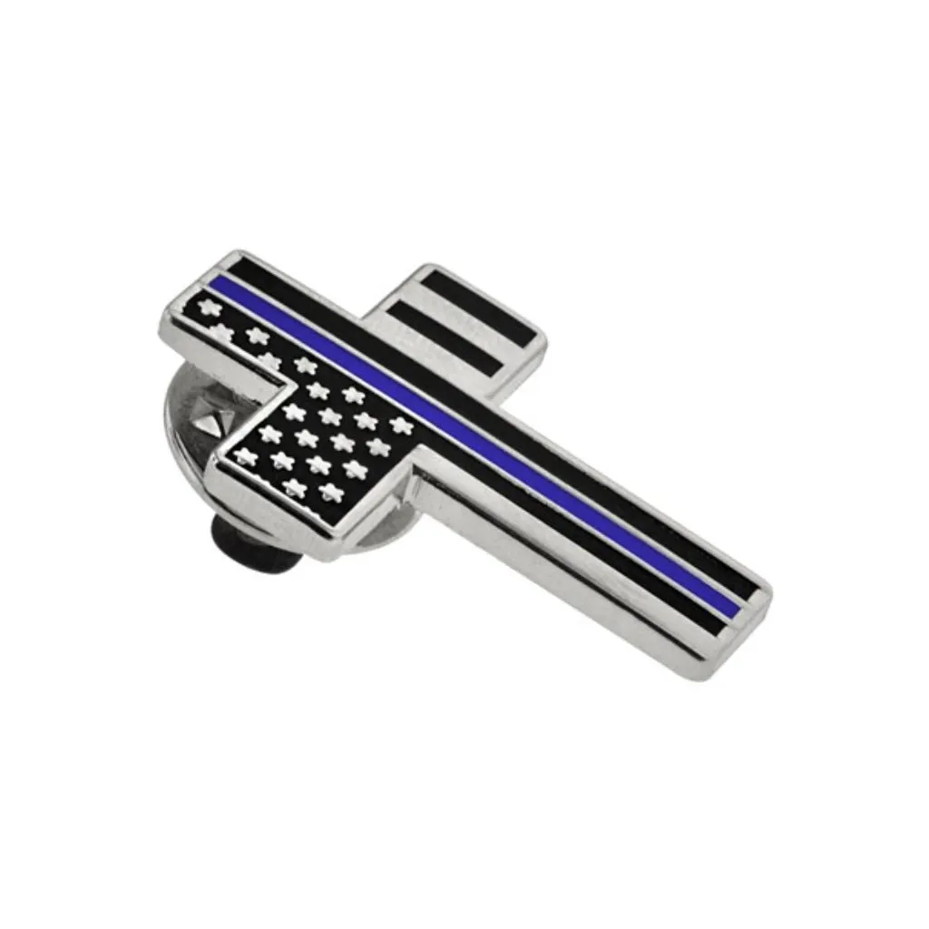 Thin Blue Line Cross Lapel Pin